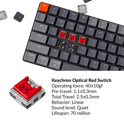 Keychron K3 75% Layout 84-Key Ultra-Slim Hot-Swappable Wireless Bluetooth Mechanical Keyboard with Low-Profile Keychron Optical Red Switch/White LED Backlight/USB Wired for Mac Windows-Version 2 - color: Low-profile Keychron optical red switch