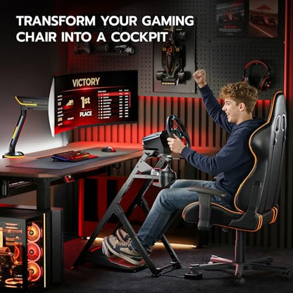 ARES WING Foldable Sim Racing Wheel Stand with Chair Fixing, Compact Design | Racing Simulator Cockpit Compatible with Logitech G29 G920 G923, Fanatec, Thrustmaster, Moza, Simagic, Racing Games Equipment - size: Stand with Chair Fixing