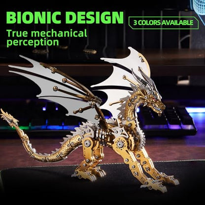 OreilleStar 3D Metal Dragon Puzzle, Mechanical Model Building Kit, Green and Red Assembly Puzzle for Adults Gift (Gold Dragon) - color: Gold Dragon