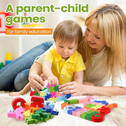 Yunsailing 4 Pcs Wooden Animal Puzzles for Kids, Double Sided Snake Jigsaw with Alphabet & Numbers for Preschool Toddler Learning Educational Activities(Transportation) - style: Transportation