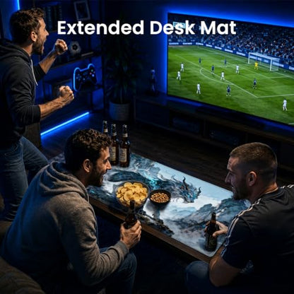 Large Lion Gaming Mouse Pad, Chinese Landscape Desk Mat 31.5X15.7 | HD Print, Non Slip Rubber Base, Waterproof Fabric Top, Stitched Edges, Ideal Gift for Dorm, Home, Office & Back to School - color: Iblue