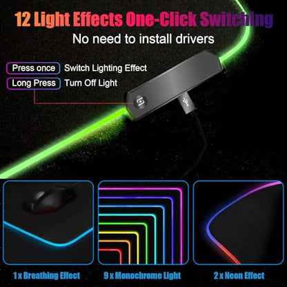 RGB Large Gaming Mouse Pad, Extended Mouse Pad with 12 Lighting Effects, Water Proof Mutispandex Surface, Non-Slip Rubber Base, 80x30 cm / 31.5×11.8 in (Pink Nebula) - color: Pink Nebula