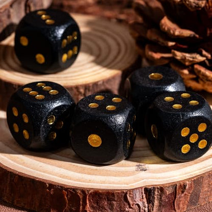 Wooden D6 Dice Set 10PCS 16mm 6 Sided Dice for DND RPG Board Games | Leather Storage Bag, DM Gift, for Dungeons and Dragons Role Playing Games - color: D6-black G