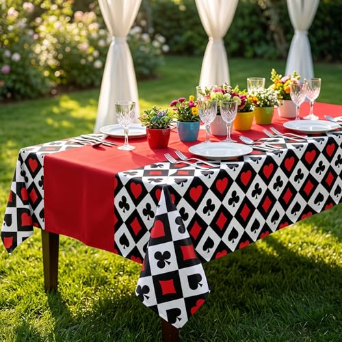 6Pcs Poker Tablecloth Casino Theme Party Tablecloth Las Vegas Table Cover Playing Card Casino Night Party Table Cloths Poker Theme Decor of 51X86IN
