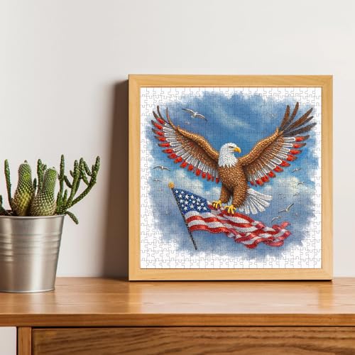 American Flag Eagle Puzzles for Adults 500 Pieces, 18.1"x18.1" | USA Patriotic Jigsaw Puzzle, Letters on Back, Reference Poster Included, Family Challenging Funny Perfect for Game Nights - color: Flag & Eagle