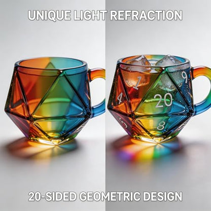 D20 Dice Glass Mug – Hand-Painted 3D Fantasy RPG Tankard, Collectible Clear Drinkware, Unique Gift for DND Players & Tabletop Gamers - color: D20 Dice Glass Mug
