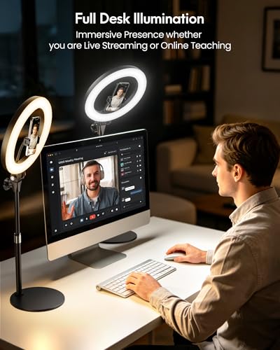 Desk Ring Light with Stand - 10.5'' Desktop Ring Light with Phone Holder for Video Recording, Circle Light for Computer Zoom Meeting Video Conference Lighting Video Calls Podcast Streaming