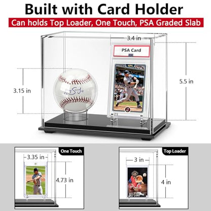 Acrylic Display Case Box for Baseball and Cards, Dual Baseball & Card Showcase with Ball Stand & PSA Slab Holders, Fit Top Loader, One Touch & PSA Sports Memorabilia Protector (Collector Edition)