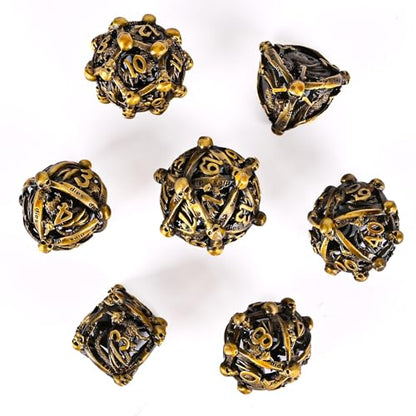 DND Metal Dice Set, UBEUCK 7PCS Gear Metal DND Dice Set for Dungeons & Dragons Board Games Boxes (Gold dice) - color: Gold Dice