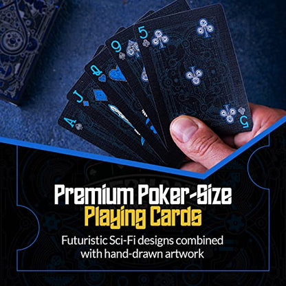 Cyberpunk Blue Playing Cards, Cardistry Decks, Black Deck of Cards for Kids & Adults, Cool with Card Game e-Book, Unique Poker, - color: Blue