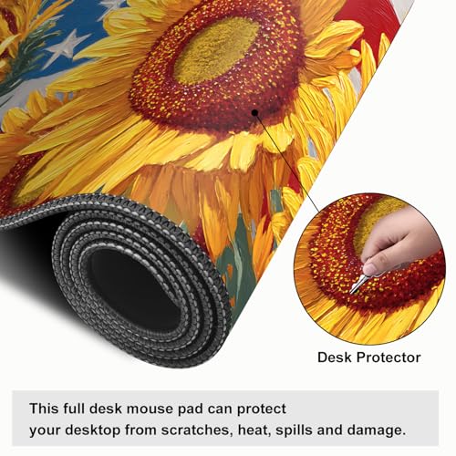 Mouse Pad, Large Anti-Slip with Stitched Edges Desk Mat Desktop Laptop Computer Desk Keyboard Mat,Table Protector Blotter Mat (Sunflower, 31.5" x 11.8") - color: Sunflower, size: 31.5" x 11.8"