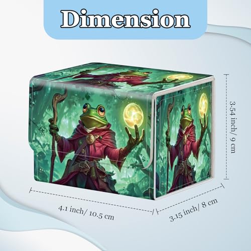 Commander Deck Box for Trading Cards - Fits 100+ Double Sleeved Cards, PU Leather MTG TCG Storage Case with Strong Magnetic Closure, Mage Frog with Staff - color: Mage Frog with Staff
