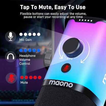 MAONO PD100X USB/XLR Dynamic Microphone for PC, Computer Mic for Gaming Streaming Podcasting, with Mute Button, RGB, Smart Software,Noise Reduction (Desktop Stand Version, RGB) - color: RGB, style: Desktop Stand Version