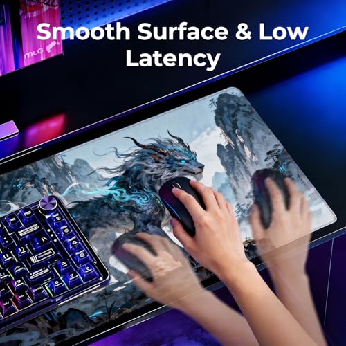 Large Lion Gaming Mouse Pad, Chinese Landscape Desk Mat 31.5X15.7 | HD Print, Non Slip Rubber Base, Waterproof Fabric Top, Stitched Edges, Ideal Gift for Dorm, Home, Office & Back to School - color: Iblue