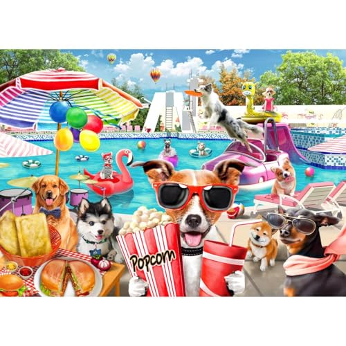 HUADADA Jigsaw Puzzles for Adults 1000 Pieces, Dogs Pool Party Interlock Perfectly No Dust, Home Decors Family Challenge Toys for Men Women Elders Seniors (27.5"x19.6"), 1:1 Poster - color: Amusement Park