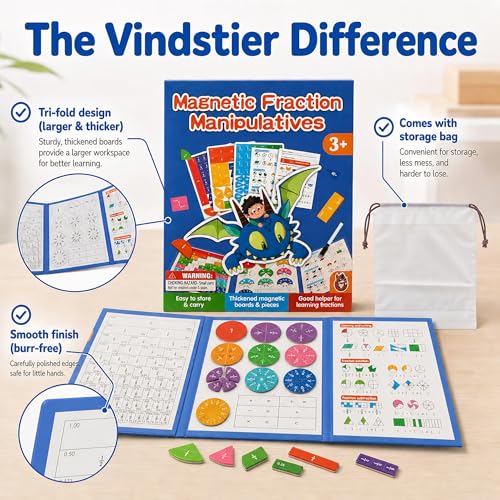 Magnetic Fraction Tiles Circles Playbook Homeschool Math Manipulatives | STEM Educational Games, Visual Learning Tools, Elementary Classroom Activities, Addition Subtraction Aids, Gifts for Boys