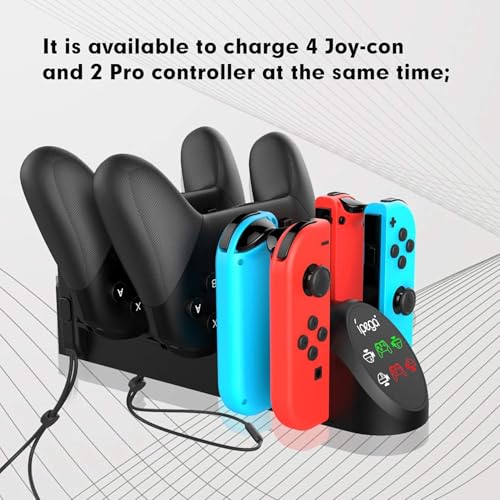 ECHZOVE Charging Dock for Nintendo Switch Joy-Con & Pro Controllers, 6-in-1 Controller Charging Station for 4 Joy-Cons and 2 Official Pro Controllers, LED Indicators, USB Ports, Game Room Organizer
