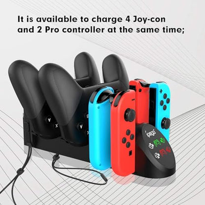 ECHZOVE Charging Dock for Nintendo Switch Joy-Con & Pro Controllers, 6-in-1 Controller Charging Station for 4 Joy-Cons and 2 Official Pro Controllers, LED Indicators, USB Ports, Game Room Organizer