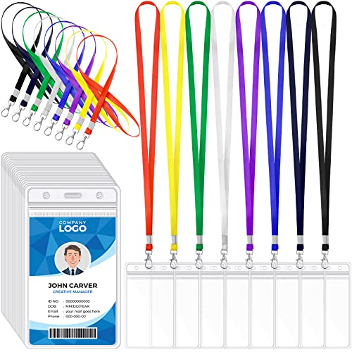 96 Pcs Lanyards with ID Badge Holders Bulk Waterproof Vertical Plastic Clear ID Card Holders Name Tags with Colorful Lanyards for Kids Adults Cruise Ship Office School Staff Student(Multicolor) - color: Multicolor