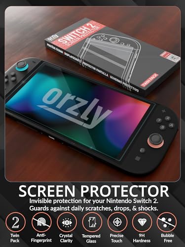 Orzly Switch 2 Accessories Bundle Carry Case & Screen Protector for Nintendo Switch 2 (2025) Console, TravelCase, Screen Protection, Grip Case, USB-C Cable, Games Holder, Headphones, Thumbgrips - size: 7.9 inch Switch 2