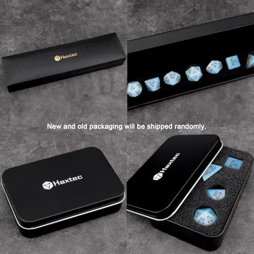 Haxtec Gemstone Dice Opal DND Dice Set with Dice Case Opalite D&D Compatible with Dungeons and Dragons Dice TTRPG DND Master Gift - color: White Black Gold