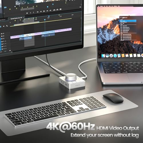 MOGOOD Knob USB C Hub 9-in-1 Docking Station, 1 Pack | Volume control RGB Light 4K@60Hz HDMI Adapter, 100W PD Charging, 5Gbps USB 3.0 Data Transfer, SD/TF 3.0 Card Reader，Highy ABS