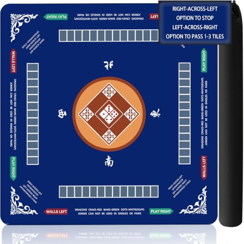 Mahjong Mat with Rule, 31.5x31.5Inch American Mahjongg Table Mat(Dark Blue) | Anti-Wrinkle&Foldable Neoprene Mahjongg Travel Mat for Table with Learning Rule, Anti-Slip Noise Reduction Includes Carry Bag - color: Dark Blue