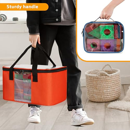 Rexmica 4 Pack Toy Storage Bag for Magnetic Building Tiles, Multifunction Toy Storage Organizer Bag, Magnetic Blocks Tiles Travel Bag Case with Visible Top for Building Blocks, Board Game