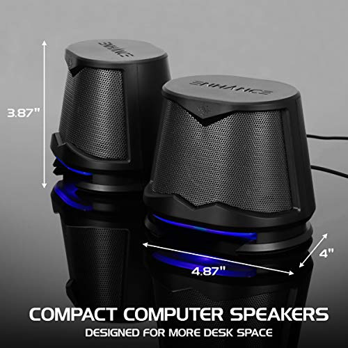 ENHANCE SB2 PC Speakers with Blue LED Glow Lights and 2.0 USB Powered Design - 10W Peak Sound, 3.5mm Wired Connection, in-Line Volume Control - Compatible with Gaming Desktop, Laptop, PC - Black - color: Blue