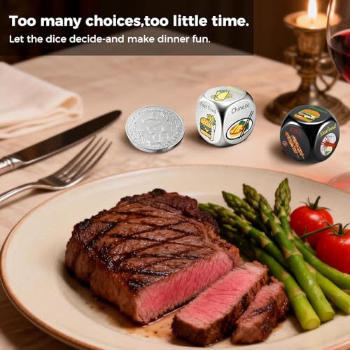 Food Dice - Aluminum Alloy Food Decision Dice and Coin Set, Colorful Date Night Food Decision Dice，Anniversary Birthday Wedding Funny Gifts