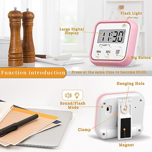 Timer, Kitchen Timers for Cooking Classroom Timer for Kids Teachers Magnetic Digital Timers 2 Pack, Pink - color: Pink