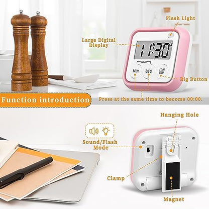 Timer, Kitchen Timers for Cooking Classroom Timer for Kids Teachers Magnetic Digital Timers 2 Pack, Pink - color: Pink