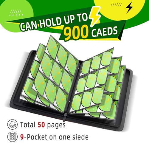 Trading Card Binder 9 Pocket,900 Pocket Card Collection Binder with 50 Removable Sleeves,PU Waterproof Top Card Book,3-Ring Zipper Collectible Trading Card Album for MTG/TCG/Card Holder Gift(Green) - color: Green, size: Large