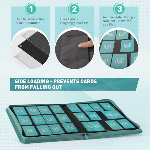 Premium Card Binder 12 Pocket for 720 Pockets Trading Card Binder, PU Zipper Card Collection Album, Sturdy Side-Loading Card Book Holder for MTG, TCG, Game Cards, Sports Cards - color: 12 Cyan