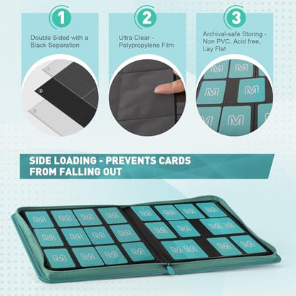 Premium Card Binder 12 Pocket for 720 Pockets Trading Card Binder, PU Zipper Card Collection Album, Sturdy Side-Loading Card Book Holder for MTG, TCG, Game Cards, Sports Cards - color: 12 Cyan
