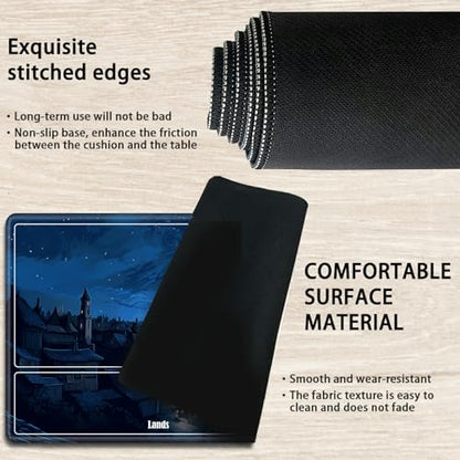 Board Game Mat TCG Playmat Plus 50 Pcs Card Sleeves, 24 x 14 inches Table Mats Games Mousepad with Zones Smooth Surface for MTG RPG CCG Trading Card Game Play Mats, Village Night - color: Village Night, size: Zone 1