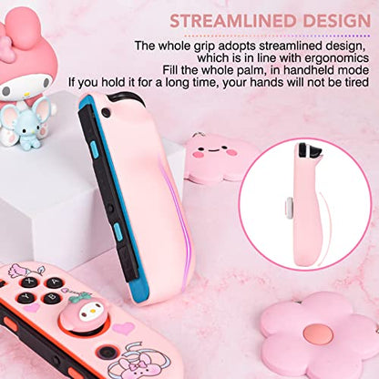 DLseego Cute Rabbit Switch Protective Case Dockable Soft Silicone Shell Shockproof Scratch Resistant Cover Joy Con Skin with 4PCS Lovely Thumb Grips Caps - color: Pink Rabbit
