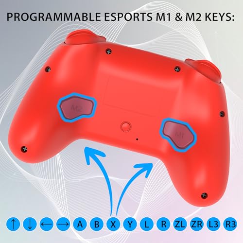 SUBSONIC - Switch and Switch 2 Wireless Controller - LED Pro controller Red | Pro Controller Gamepad for Nintendo Switch 2 and Nintendo Switch, Ergonomic, Programmable LED, Vibration Function, Gyroscope - color: Red