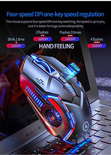 Gaming Mouse Wired, USB Optical Computer Mice with RGB Backlit, 4 Adjustable DPI,Silent Click, Ergonomic Gamer Laptop PC MacBook Mouse, 6 Programmable Buttons for Windows 7/8/10/XP Vista Linux MacOS