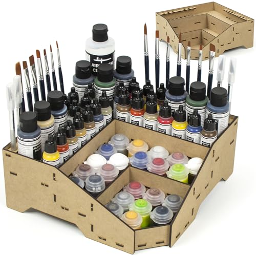 Universal Corner Paint Organizer for Miniatures Modeling Artists, Modular corner Paint Holder + Brush/Tool Compatible with Citadel, Vallejo, Army Painter, Tamiya, others (Module D) - color: Paint rack D
