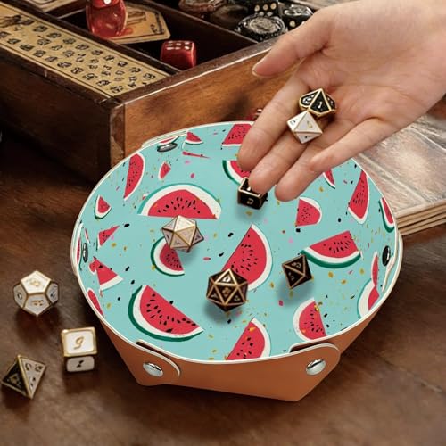 2Pcs PU Dice Holder Folding for RPG DND Table Games, Dice Trays Storage Box Portable Folding Rolling Dice Tray, Watermelon Print Light Blue - color: Multi 20