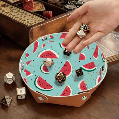 2Pcs PU Dice Holder Folding for RPG DND Table Games, Dice Trays Storage Box Portable Folding Rolling Dice Tray, Watermelon Print Light Blue - color: Multi 20