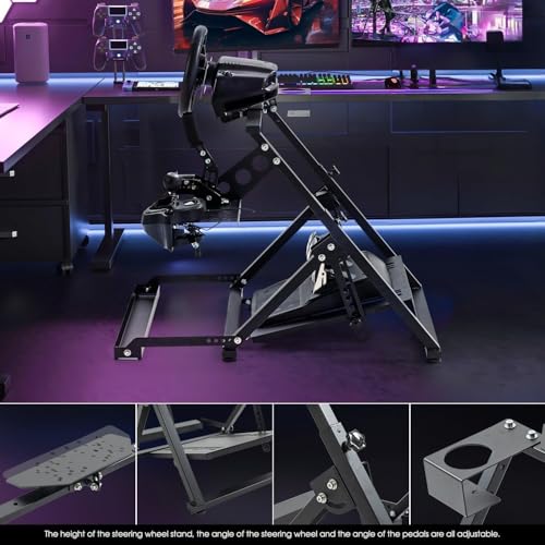 Hottoby X-Shaped Foldable Racing Steering Wheel Stand With Seat Fixing Slot and Water Cup Holder Fit for Logitech/for Thrustmaster/for Moza G29, G920, G923, T300RS Adjustable No Wheel