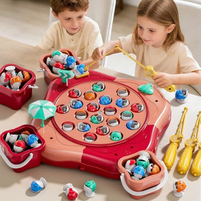 Magnetic Fishing Game for Kids Toddlers Ages 1-3 3-5 5-7, Fish Toy Board Game for Kids 3 4 5 6 7 8 Years Old, 70 Pcs Fishing Table Toys Fish Catch Game Birthday Gifts for Boys Girls, Pink - color: Pink