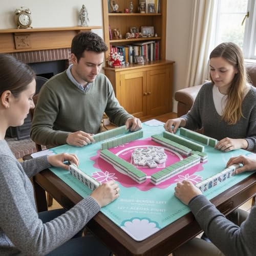 Mahjong Mat for Table,31.5 * 31.5in 3mm，Non-Slip, Silent. | Mahjong Mat with Rules with Storage Bag， Reduction Gaming Mat for Mahjong, Poker, Board Games, Dominoes.(Green) - color: Green