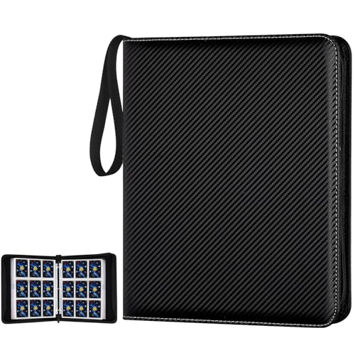 GERMUN 9 Pocket Trading Card Binder,900 Cards,50 Top-Loading Pages, Double Sided Pockets PU Cover Zipper Collection Album Folder for Standard MTG, TCG, Sports Cards (Black) - color: 9 Pocket 900 Carton Black