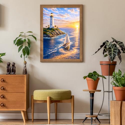 Puzzles for Adults 500 Pieces, Lighthouse Jigsaw Puzzles - Golden Voyage, Impossible Ocean Puzzles for Seniors Family, 20.47x14.96 inches, 1:1 Poster, Letter on the Back
