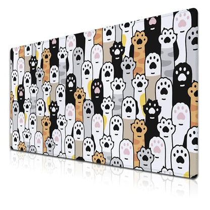 Office Desk Pad Cat Paws Cute Mouse Mat Large Gaming Mouse Pads Desk Mouse Pad Long Desk Pad Non-Slip Rubber Base Waterproof with Stitched Edges 35.4 X 15.7 for Game Office, - color: Cat Paws