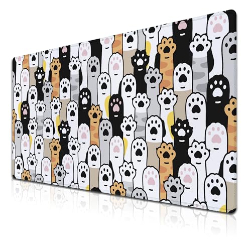 Office Desk Pad Cat Paws Cute Mouse Mat Large Gaming Mouse Pads Desk Mouse Pad Long Desk Pad Non-Slip Rubber Base Waterproof with Stitched Edges 35.4 X 15.7 for Game Office, - color: Cat Paws
