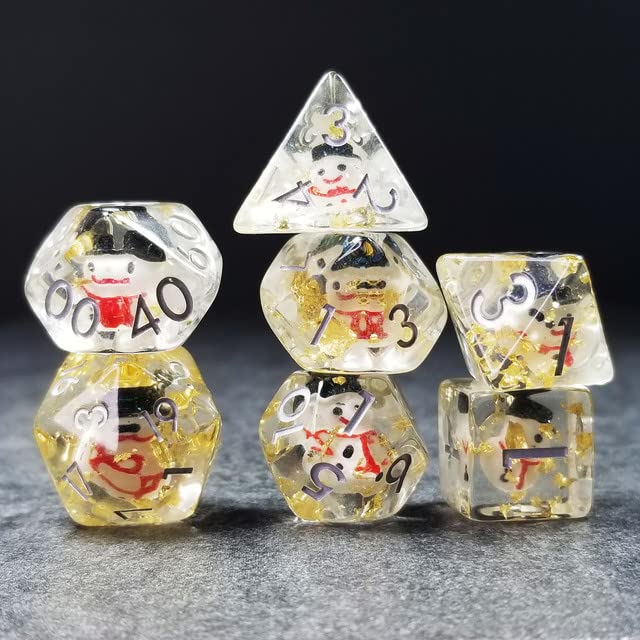 Sage's Portal Familiars and Reagents Resin DND Dice Set Polyhedral Dice Set for Dungeons and Dragons RPG Tabletop TTRPG (Snowman) - color: Snowman